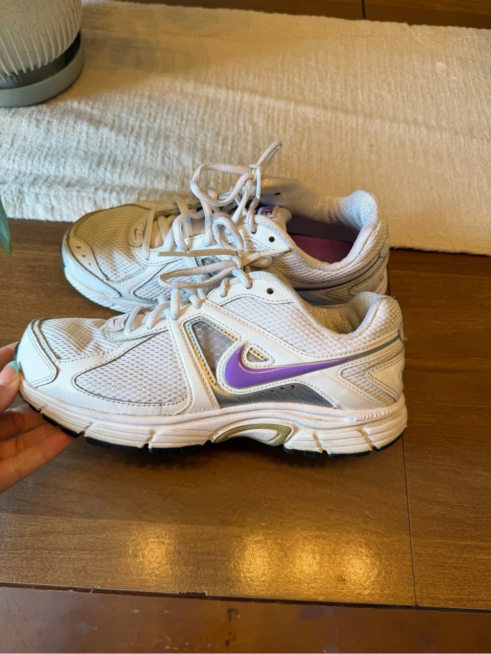 Nike Dart White Mesh Sneakers with Purple Swoosh Accent